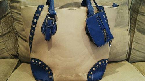 **Stunning Ladies Cream/Blue 3pc PU Leather Handbag Set**Beautiful Detail & Design**BRAND NEW**