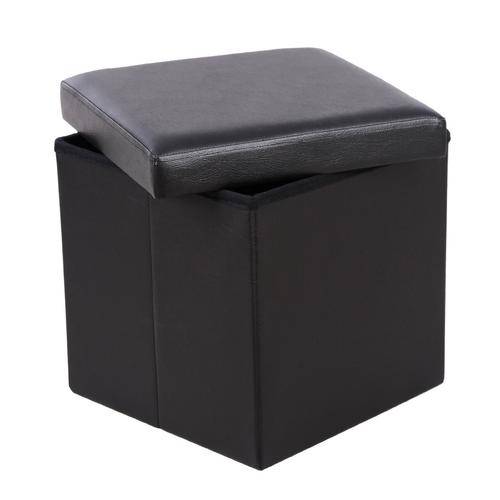 ***Black Faux Leather Storage Ottoman***Foldable***38CM X 38CM***Great Quality***BRAND NEW***