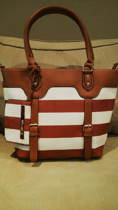 **NEW**Stunning Ladies BROWN/TAN/WHITE 3PC Handbag With Beautiful Detail & Design**BRAND NEW**