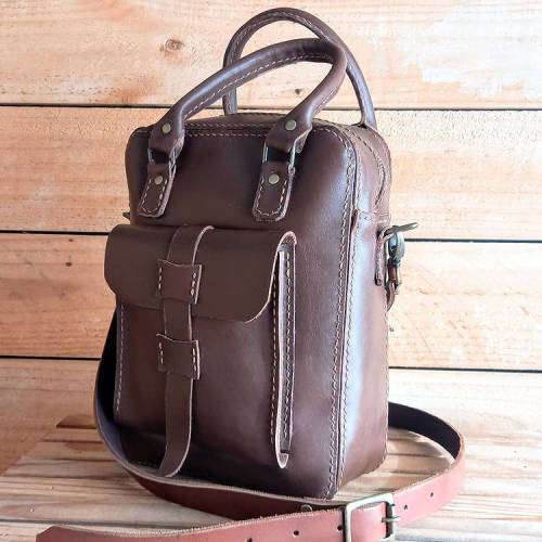 Genuine Leather Bag - Medium Carry On - Dark Brown