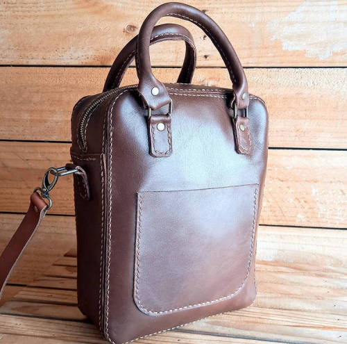 Genuine Leather Bag - Medium Carry On - Dark Brown