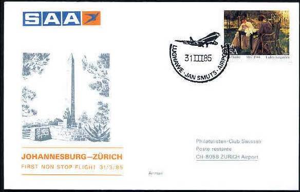 SAA FIRST DIRECT FLIGHT JOHANNESBURG-ZURICH 1985 (B)