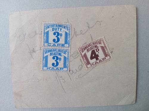 PORT ELIZABETH ORCHESTRAL CONCERT 1945 ENTERTAINMENT TAX STAMPS -INTRESTING ITEM