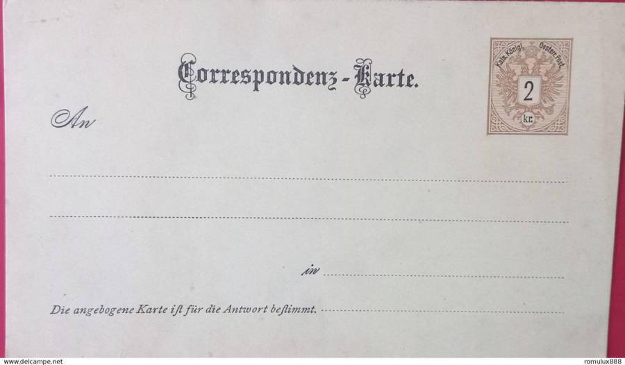 AUSTRIA POST CARD 1880S WITH PRINTED COAT OF ARMS 2 AUSTRO-HUNGERIAN KREUZER UNUSED