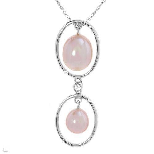 **R11100***Necklace With Genuine Diamond and Freshwater Pearls in 14k WHITE GOLD.