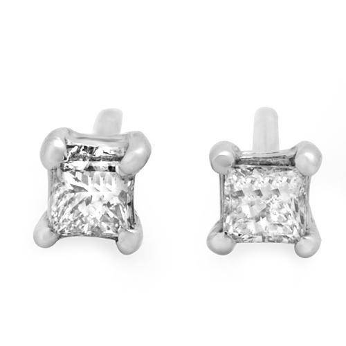 New Stud Earrings With Genuine Princess Cut Diamonds Beautifully Crafted in White Gold