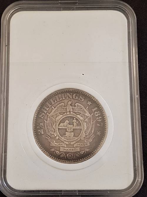 ZAR KRUGER 1897 HALF CROWN IN SLAB