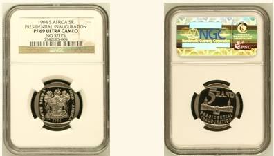 1994 Inauguration Mandela R5 NGC Graded PF69UC No Steps