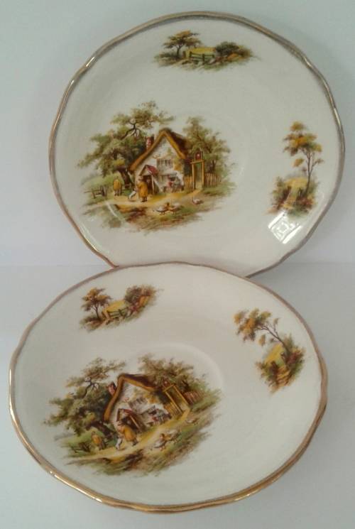 Vintage Alfred Meakin 1940's Haybride Pattern Saucers