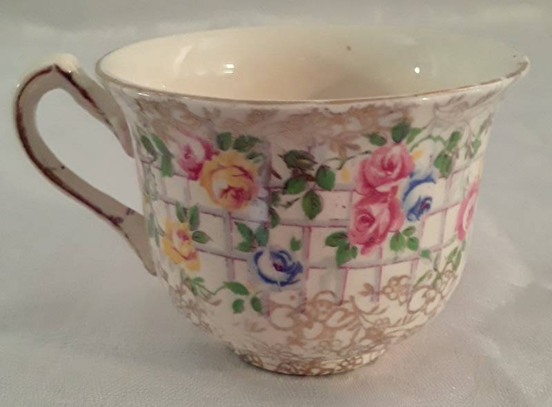 Two magnificent vintage James Kent Fenton Trellis Rose coffee cup sized duos