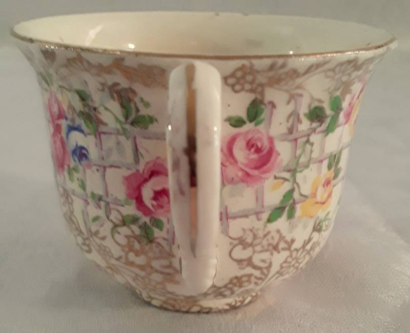 Two magnificent vintage James Kent Fenton Trellis Rose coffee cup sized duos