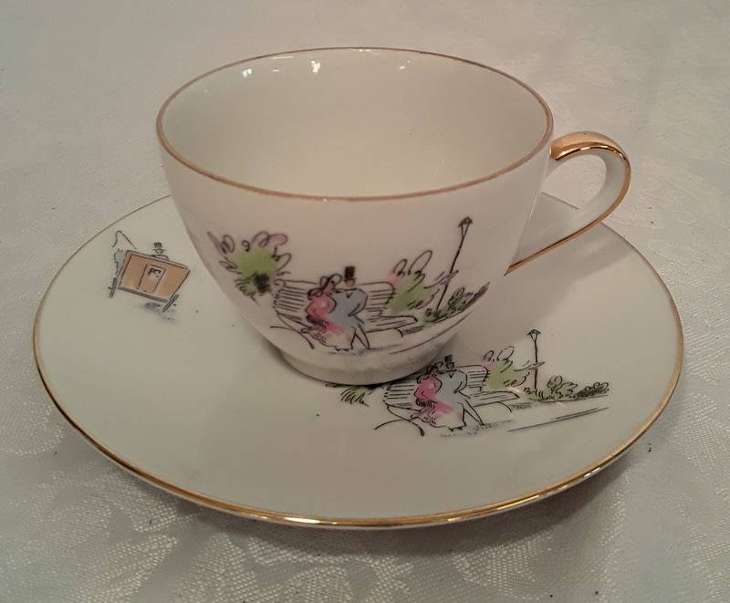 Vintage hand painted Bareuther Bavaria Demitasse duos (four)