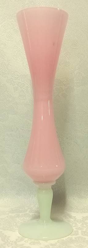 Pink Rose Opaline Milk Glass Vase with Opalescent Pedestal 1950s (please read description)