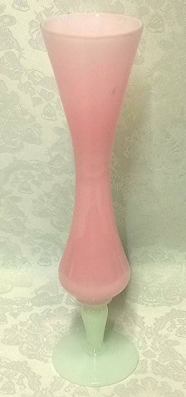 Pink Rose Opaline Milk Glass Vase with Opalescent Pedestal 1950s (please read description)