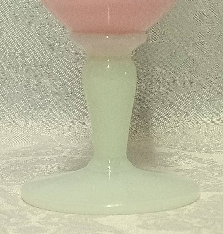 Pink Rose Opaline Milk Glass Vase with Opalescent Pedestal 1950s (please read description)