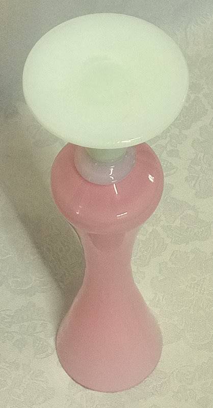 Pink Rose Opaline Milk Glass Vase with Opalescent Pedestal 1950s (please read description)