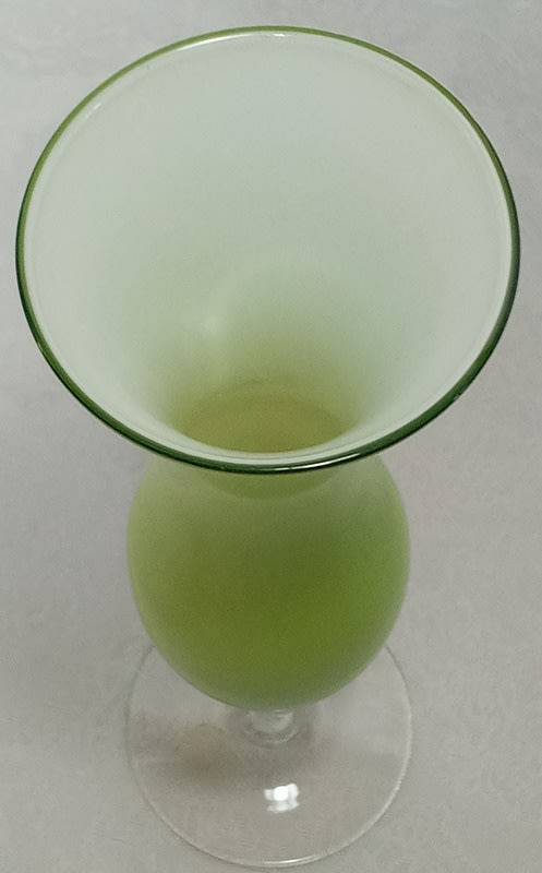 Beautiful 1950s Italian Green Twisted Stem Opaline Cased Glass Vase