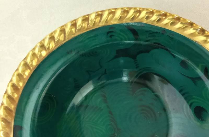Portmeirion Malachite Rope Edged Bowl by Susan William-Ellis (22ct gold gilding)