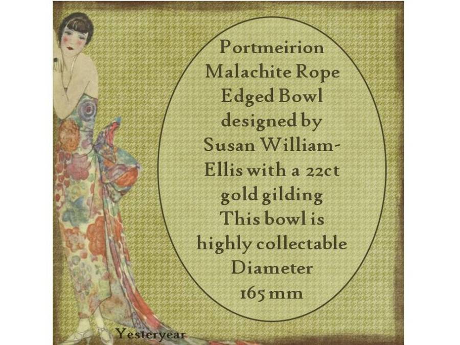 Portmeirion Malachite Rope Edged Bowl by Susan William-Ellis (22ct gold gilding)