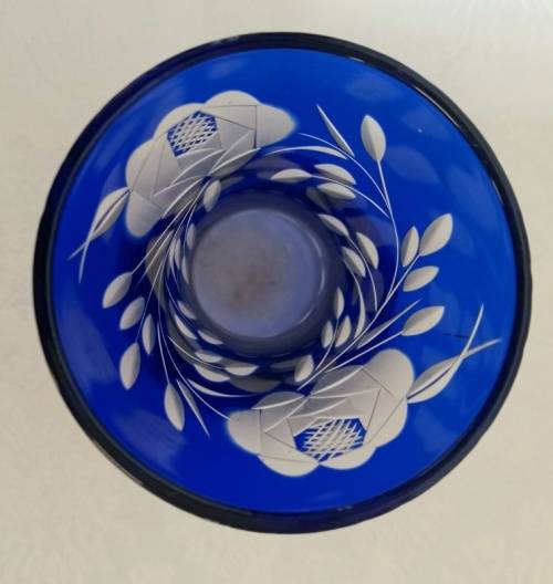 Vintage  Czech Bohemian Cobalt Crystal and Roundlets Vase