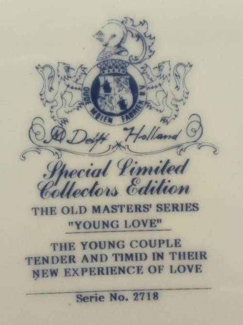 Delft Holland Limited Edition Large Oval Plate Oude Molen Fabriek B.V. Young Love