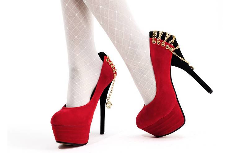 Designer Platform Heels with Chain Back in Red (size 2 - 6)