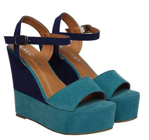 Retro Colour Block Wedges in Blue