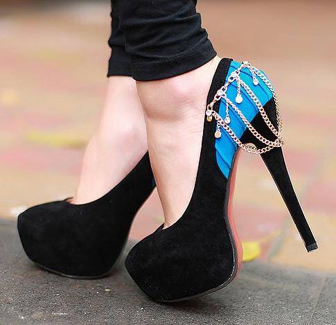 Hidden Platform Heels with Back Detail Blue (Size 2.5 - 6)