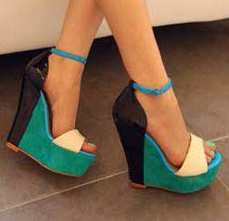 Colour Block High Wedge Sandals