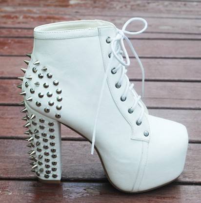 Retro Studded Lace-Up Ankle Boots in White