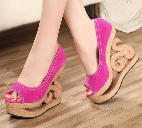 Wood Carved Open Toe Special Wedges