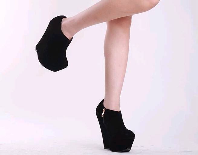 Retro Wedge Booties in Black Suede 15cm