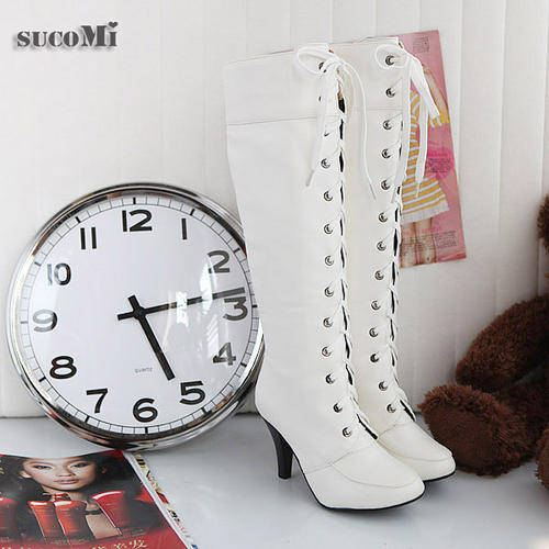 !!HOT!! Lace-Up Heeled Long Boots in White (2 - 8)