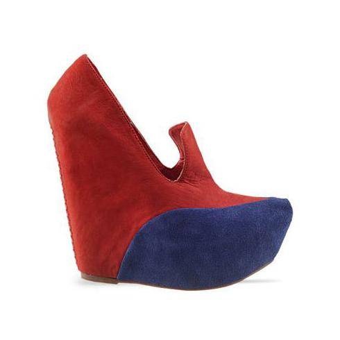 Retro Pointed Toe Wedges in Red&Blue