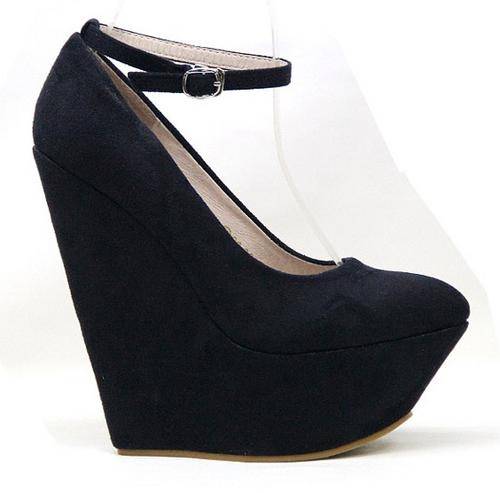 15cm High Heel Suede Wedges in Black