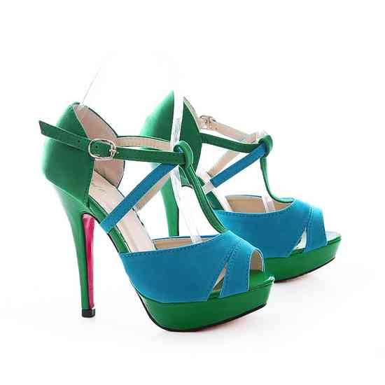 Double Colour High Heel Sandals in Blue/Green (2-6)