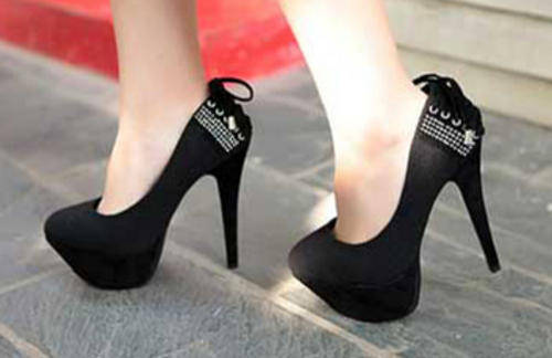 Back Lace up 13cm High Pumps in Black/Red (Size 2.5 - 6)