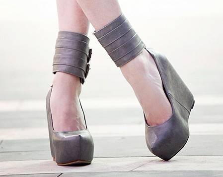 Thick Ankle Strap Cusped Wedges in Grey/Brown/Black (Size 2.5 - 6)