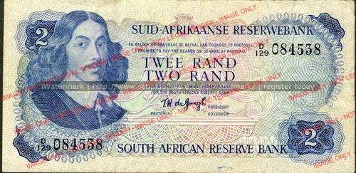 TW de Jongh Second Issue Two Rand Prefix D129 vf condition