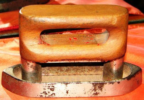 Antique D.R.G.M.(Germany)cast iron sleeve /collar iron with wooden handle-L 14, H 8 and width 4.5cm