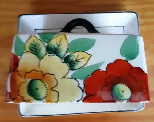 Beautiful Vintage Art Deco style flower design butter porcelian dish