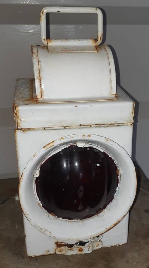 Vintage SA Railway Services SARS red one way Railway signal Lantern with inside  burner