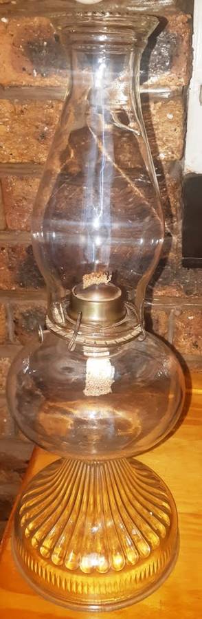Beautiful  big antique glass " stamped Eagle " kerosene/oil lamp-Height 44 cm