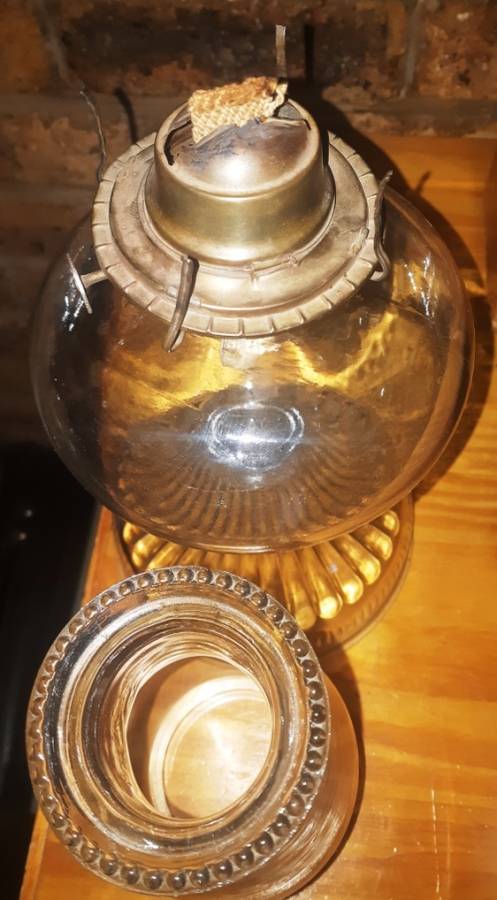 Beautiful  big antique glass " stamped Eagle " kerosene/oil lamp-Height 44 cm