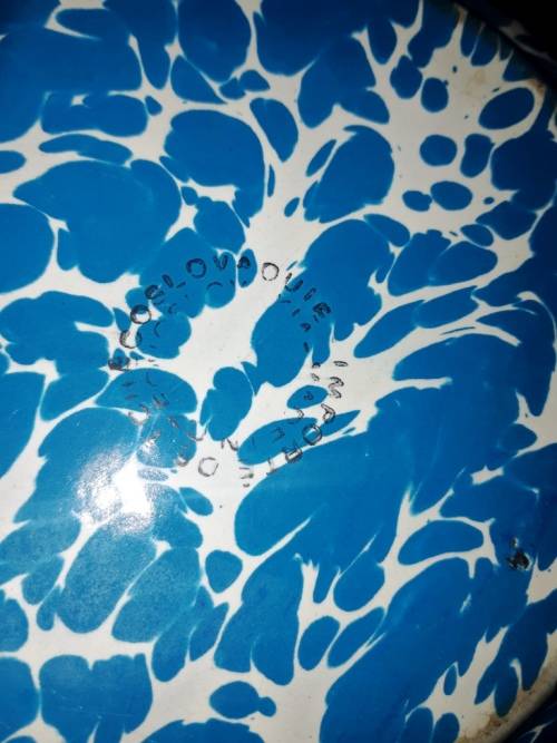 2  Beautiful blue and white Czechoslovakia Enamel round bowls with covers-good condition