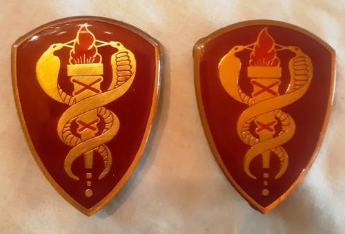 Pair of SADF Medical Training Centre Metal Flashes with 3 pins (dia.7 cm x 5 cm)-good