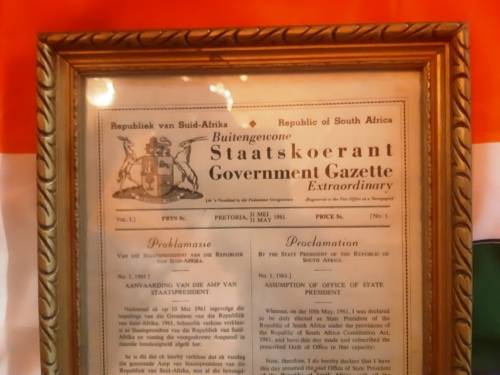 RSA history Gov Gazette Vol 1. 31-5-61 Originally signed Proclamation Assumption/Office of President