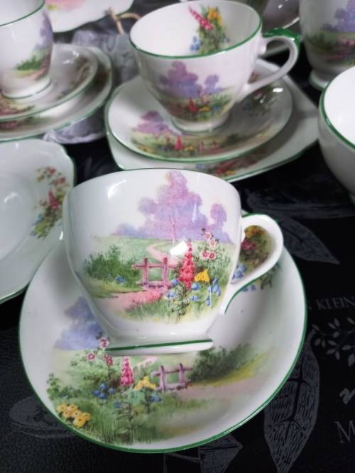 Beautiful  21 piece vintage Bell China -Made in England "Meadowside" Tea Set