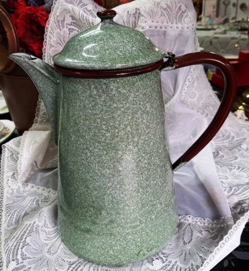 Big H 26 cm vintage Marble like enamel coffee kettle "Popular-Portugal" - in good condition-no holes