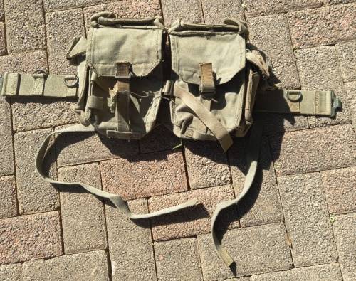 Old SADF Border War 1971 with two canvas bags,web belt attached and smaller pouches
